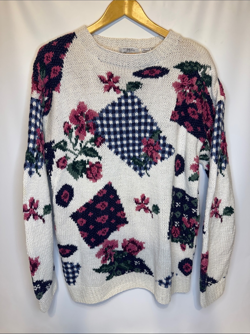 Vintage 80s/90s "Words by Paris Blues Sport Club" Hand-Knitted Sweater Size L